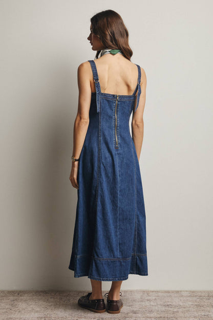 Up Denim Maxi Dress Madeline Lace-Up Denim Maxi Dress