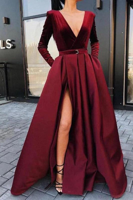 Margot Burgundy Silk Gown with Split Sleeves