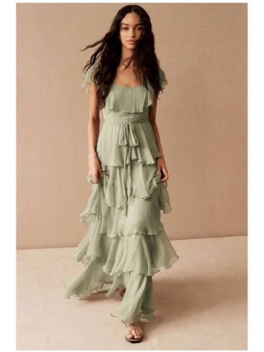 Bhldn Dresses | Nwt Brand New Bhldn Amelie Maxi Dress Gown Size 4 | Color: Green | Size: 4