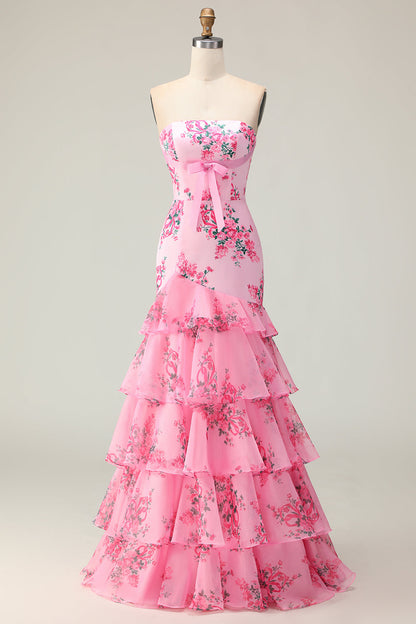 White Blue Flower Matilda Floral Mermaid Gown