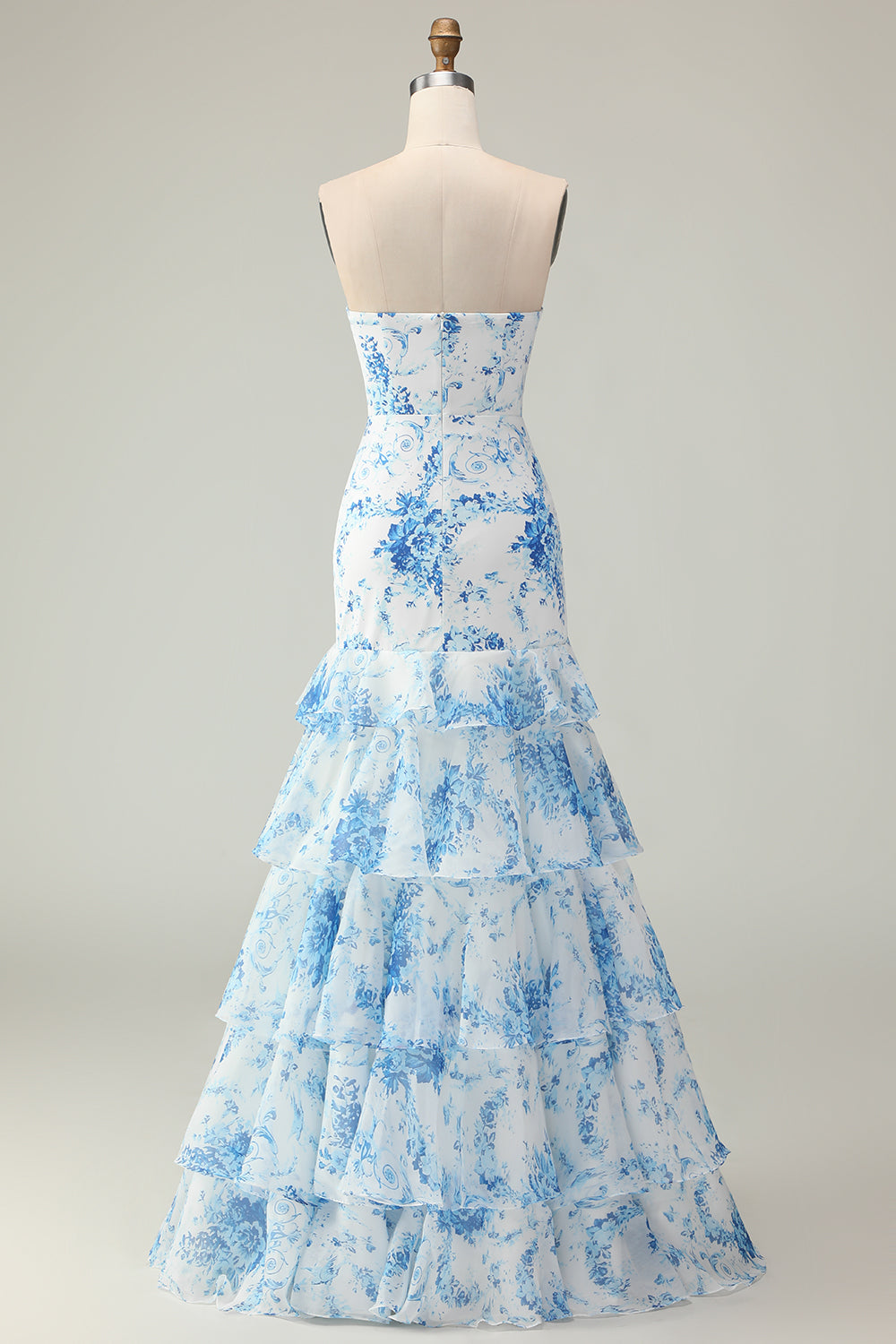 White Blue Flower Matilda Floral Mermaid Gown