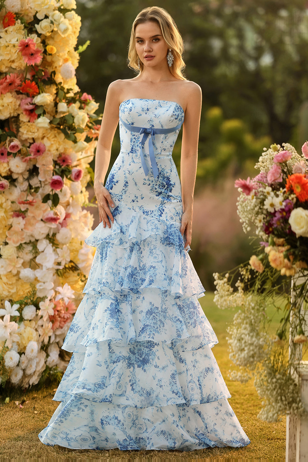 Pink Flower Matilda Floral Mermaid Gown