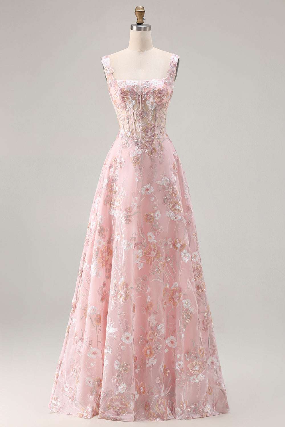 Pink Margot Sequin Floral A-Line Dress