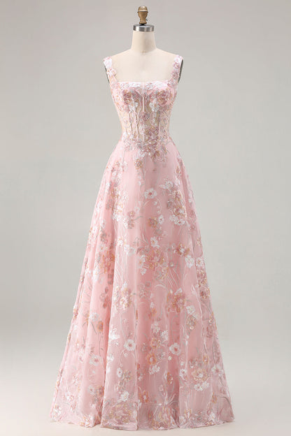 Pink Margot Sequin Floral A-Line Dress