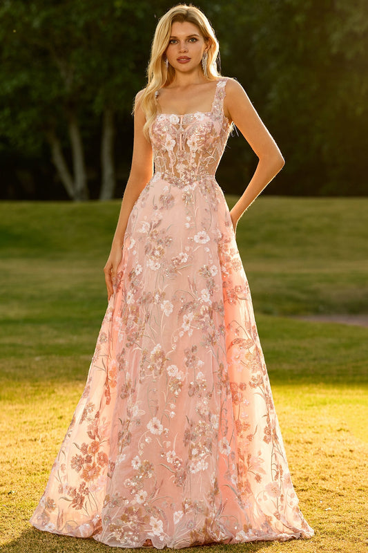 Pink Margot Sequin Floral A-Line Dress