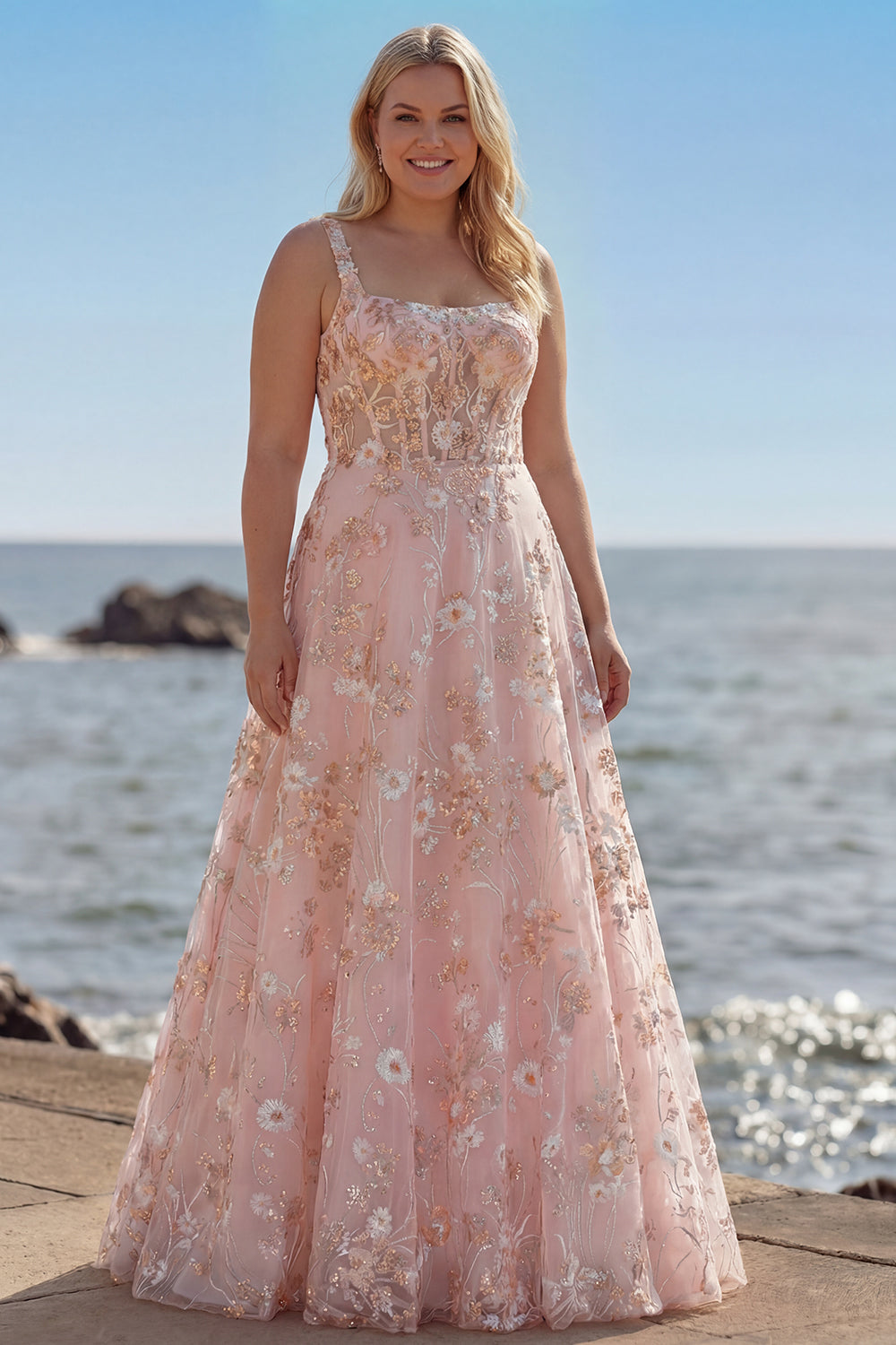 Pink Margot Sequin Floral A-Line Dress