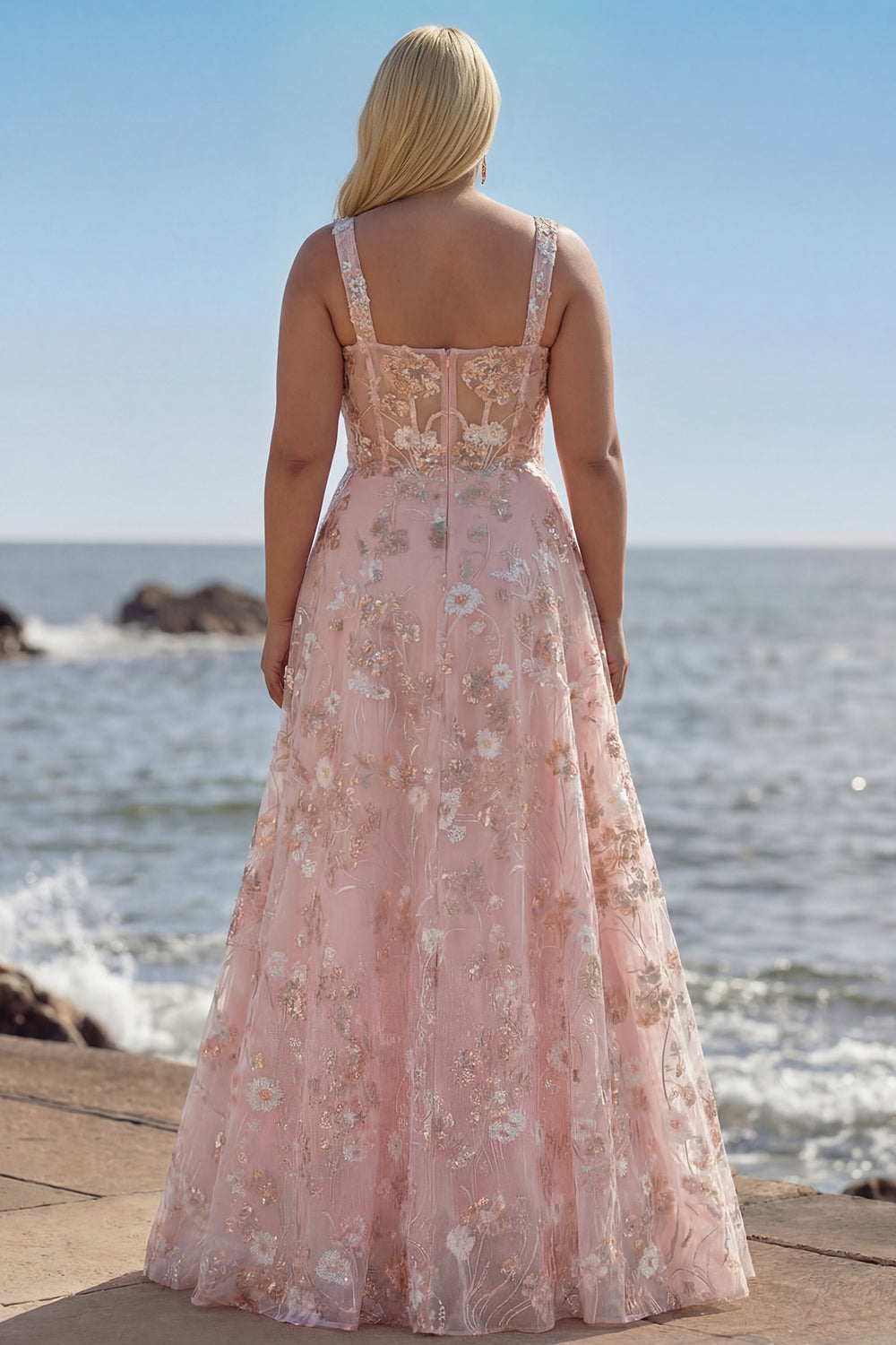 Pink Margot Sequin Floral A-Line Dress