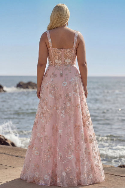 Pink Margot Sequin Floral A-Line Dress
