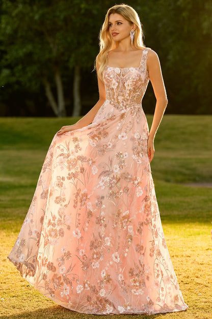 Pink Margot Sequin Floral A-Line Dress