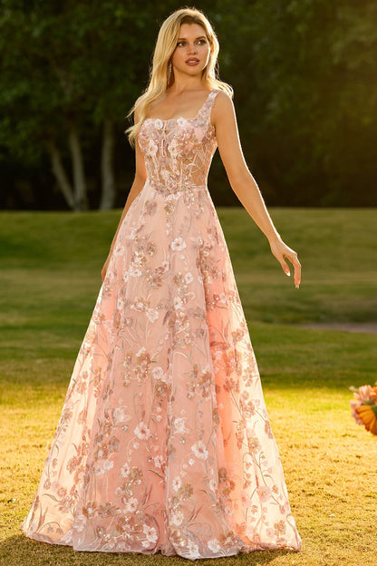 Pink Margot Sequin Floral A-Line Dress