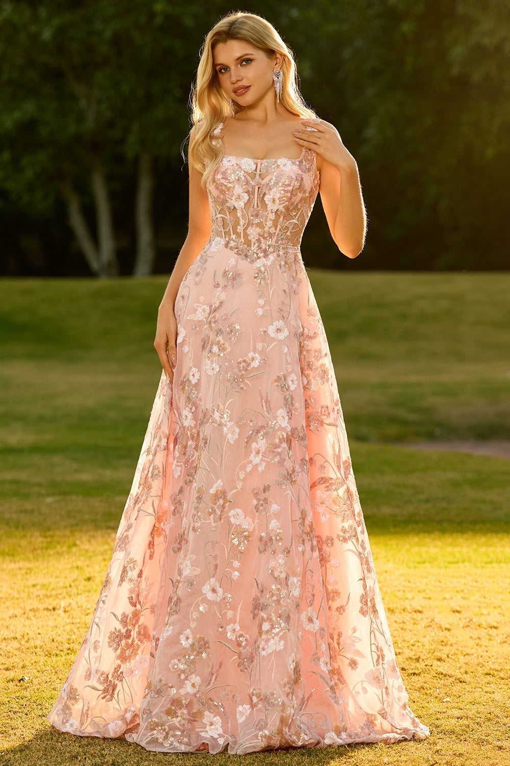 Pink Margot Sequin Floral A-Line Dress