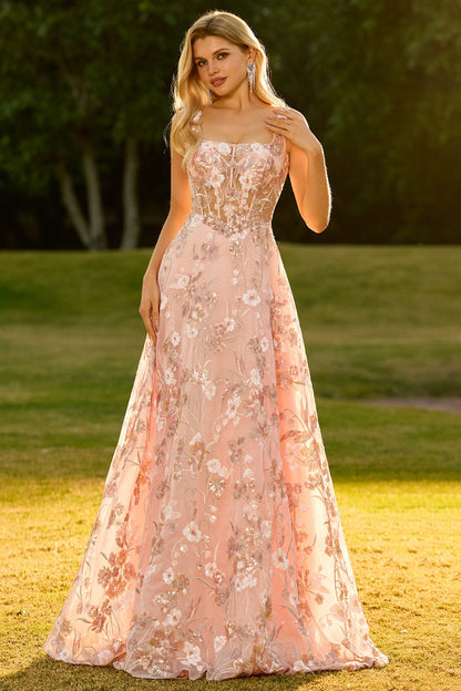 Pink Margot Sequin Floral A-Line Dress