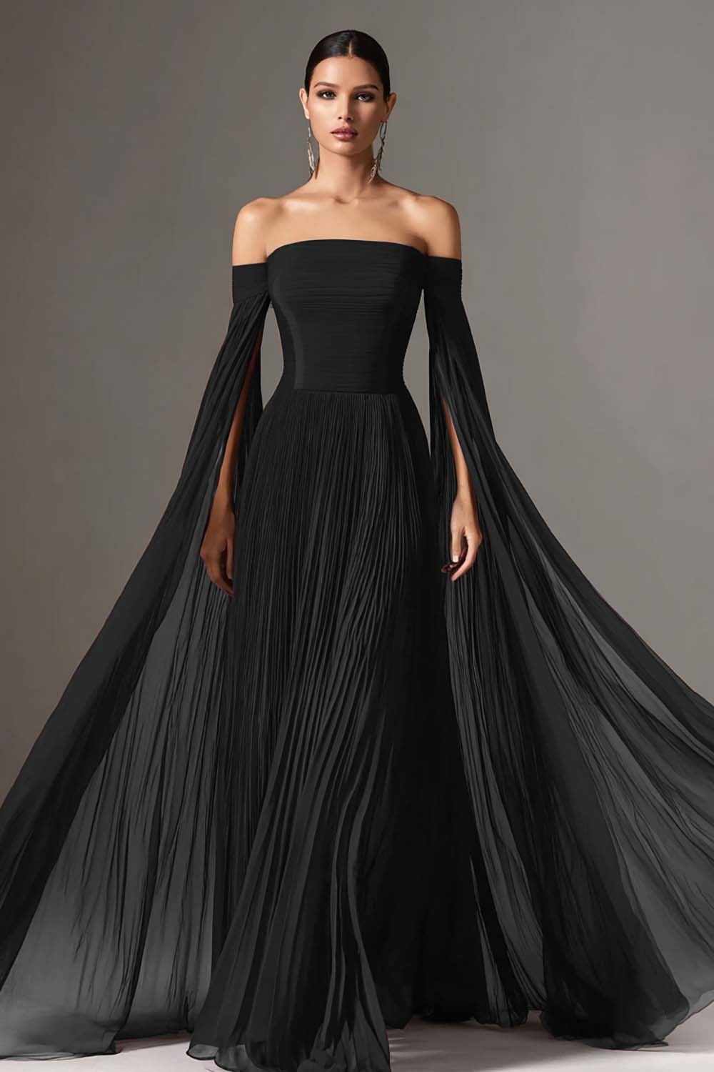 Dark Navy Vivienne Chiffon Cape Gown