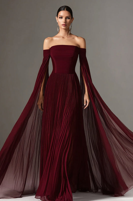 Burgundy Vivienne Chiffon Cape Gown