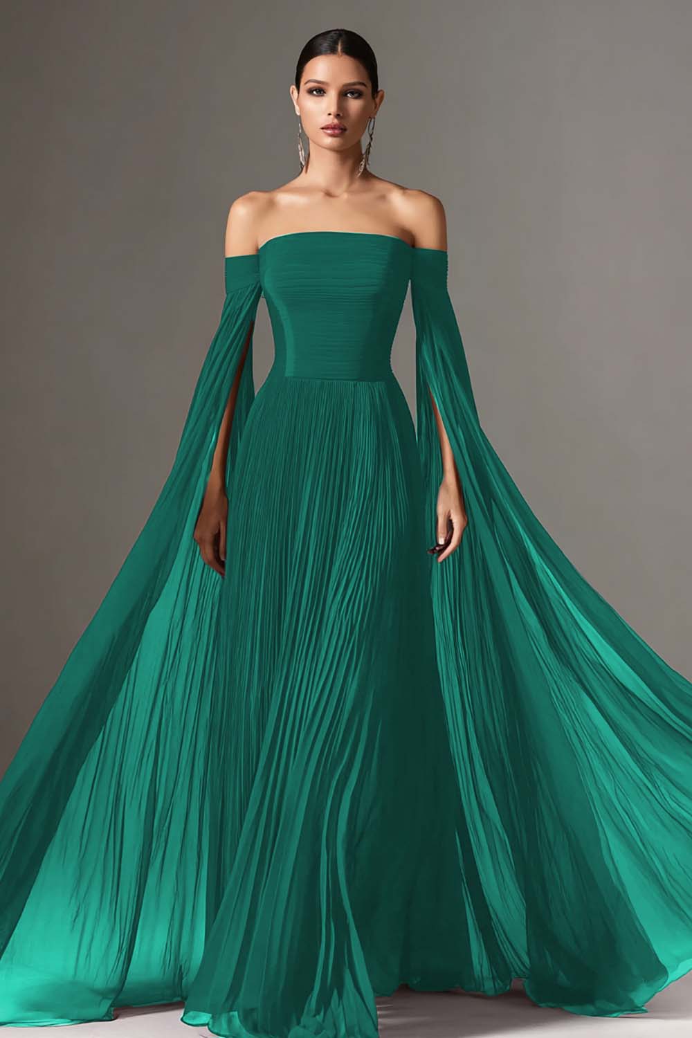 Dark Navy Vivienne Chiffon Cape Gown