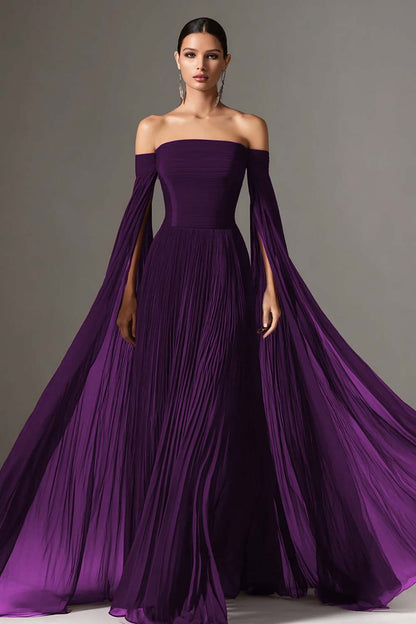 Black Vivienne Chiffon Cape Gown