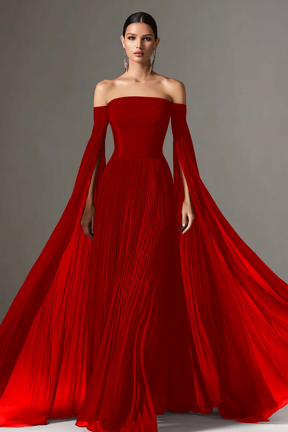 Burgundy Vivienne Chiffon Cape Gown