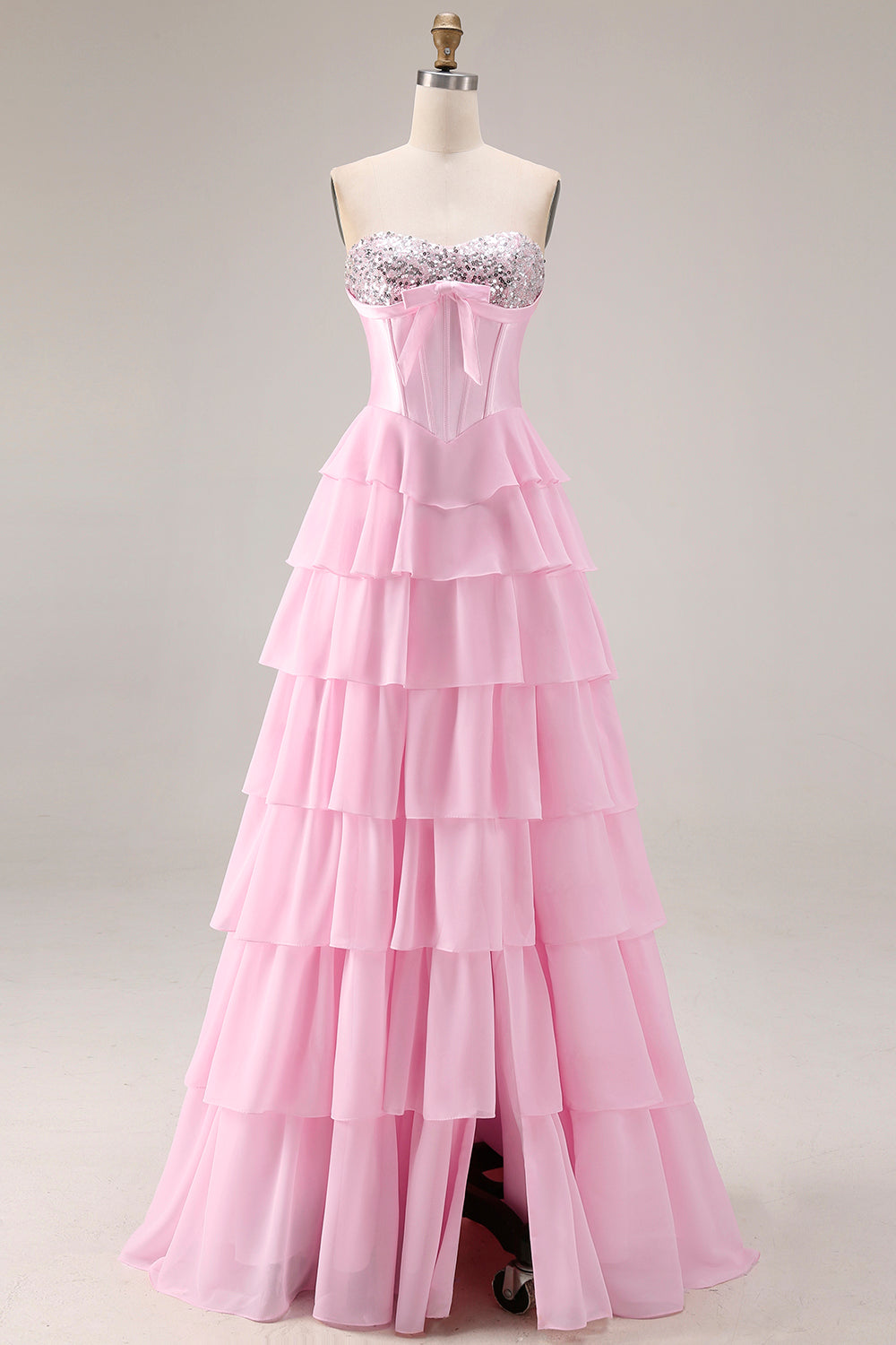 Pink Margot Sequin Tiered Corset Gown