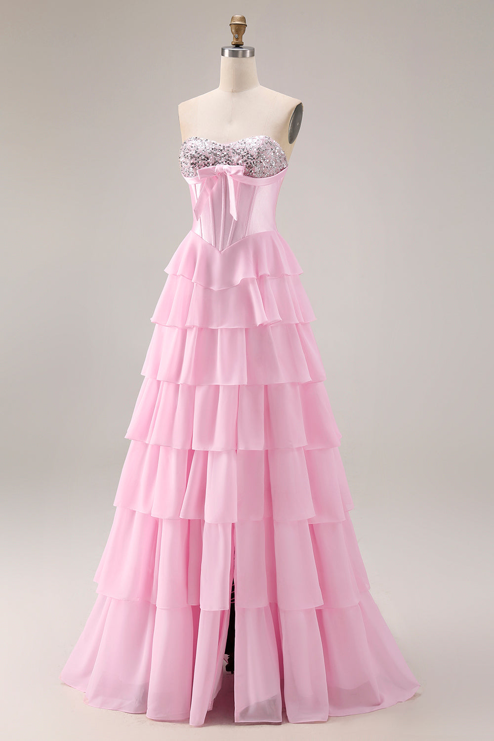 Pink Margot Sequin Tiered Corset Gown