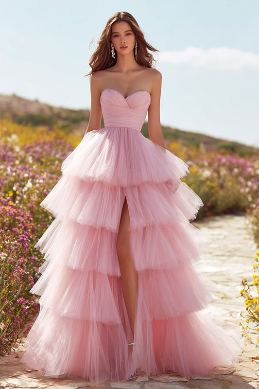 Pink Valentina Tiered Ruffle Prom Dress