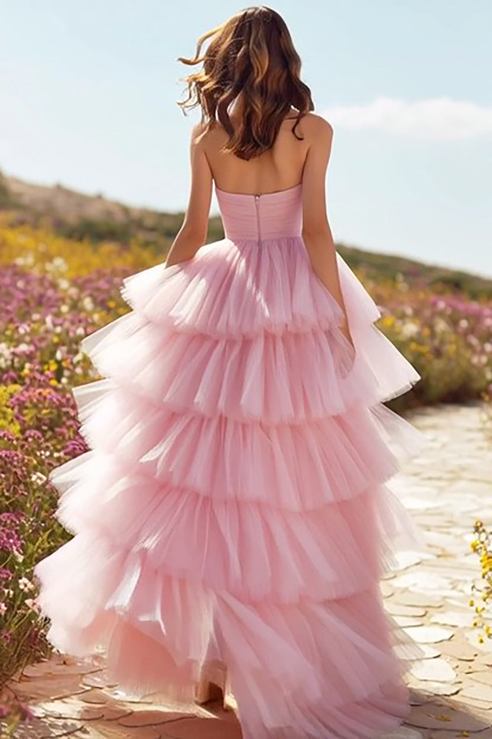 Pink Valentina Tiered Ruffle Prom Dress