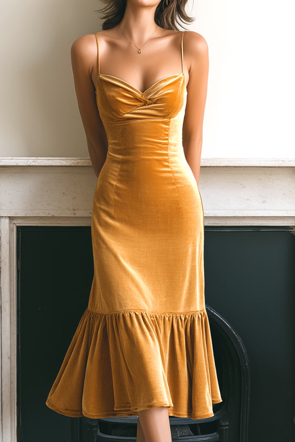 Yellow Margot Velvet Midi Dress