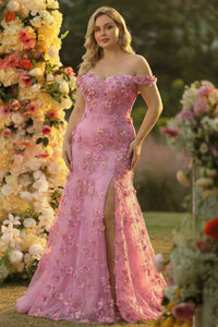 Line Off The Shoulder Corset Plus Size Long Prom Dress with Slit