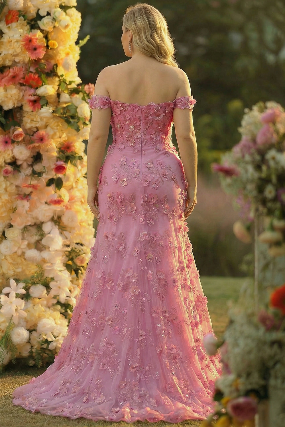 Line Off The Shoulder Corset Plus Size Long Prom Dress with Slit Taro Off-Shoulder Corset Gown