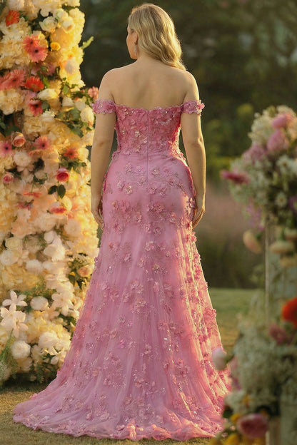 Line Off The Shoulder Corset Plus Size Long Prom Dress with Slit Taro Off-Shoulder Corset Gown