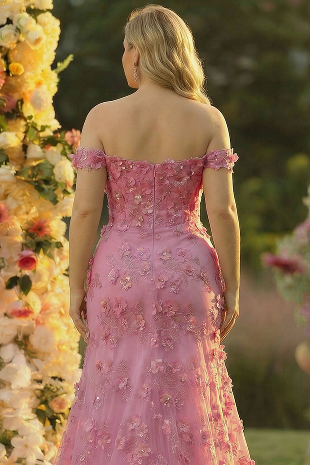 Line Off The Shoulder Corset Plus Size Long Prom Dress with Slit Taro Off-Shoulder Corset Gown
