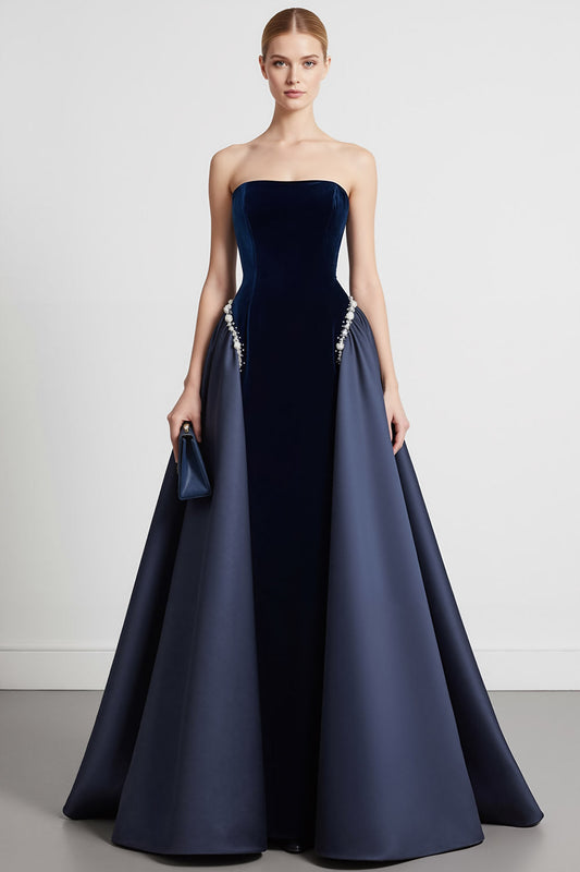 Navy Vivienne Velvet Cape Gown