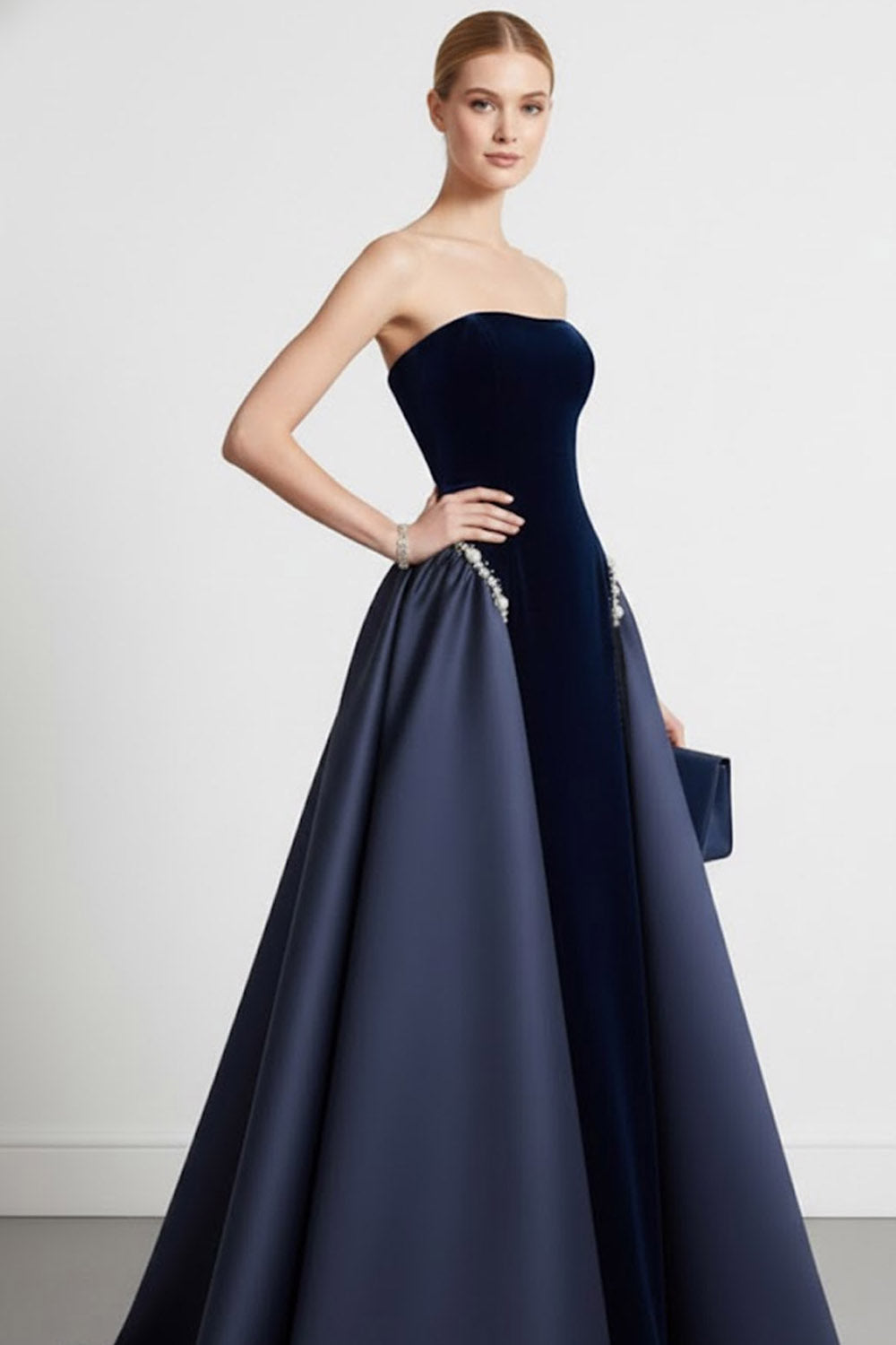 Navy Vivienne Velvet Cape Gown