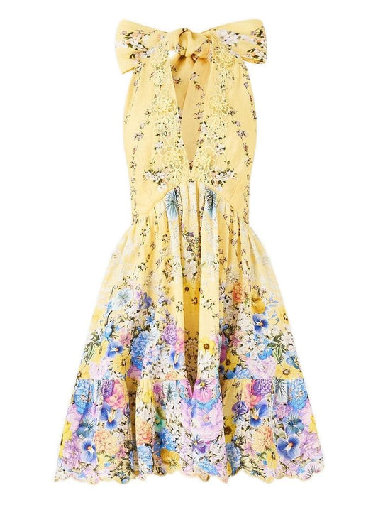 Camilla Ruffle Hem Mini Dress in Yellow