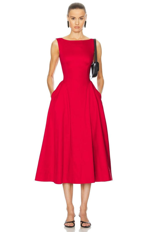 Helsa Stretch Cotton Sateen Midi Dress