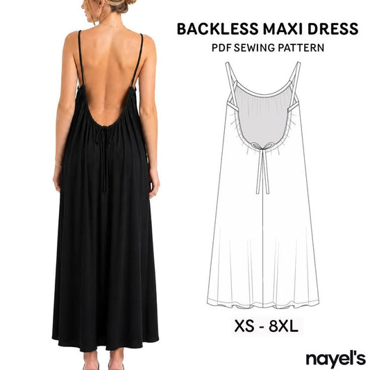 Backless Maxi Dress Sewing Pattern and instructions PDF | Summer Slip Dress Pattern | Flowy Maternity & Honeymoon Gown |