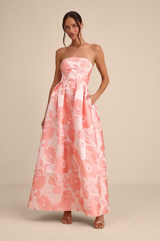 Laurelin Blush Jacquard Maxi Dress