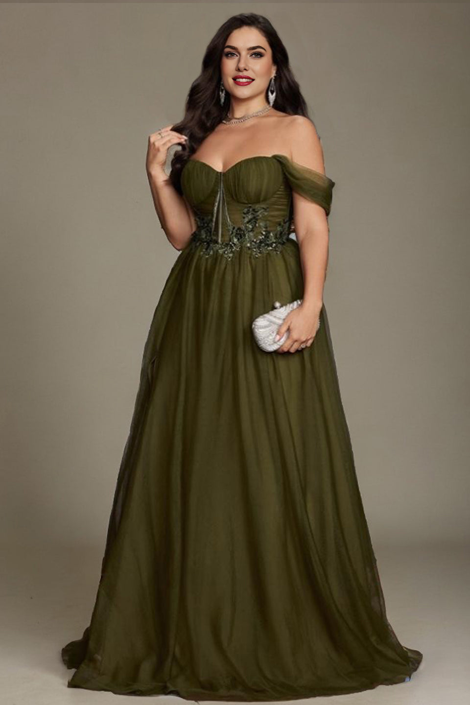 Green Curveins Plus Size Off-Shoulder Strapless Sleeveless Cinched-Waist Maxi Dress - 18-20/2X / Green