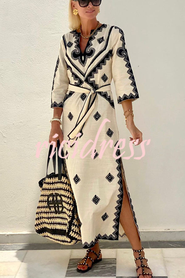 Multicolor Margot Linen Blend Ethnic Midi Dress