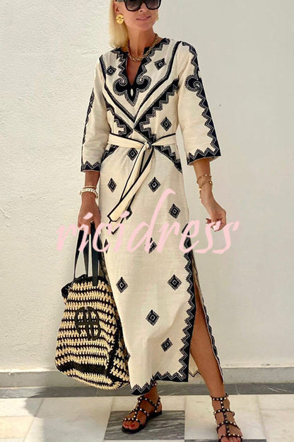 Multicolor Margot Linen Blend Ethnic Midi Dress