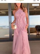 Margovil Dresses | Asymmetric One-Shoulder Pleated Ruffle Maxi Dress Dusty Pink | Color: Gold/Pink | Size: 0