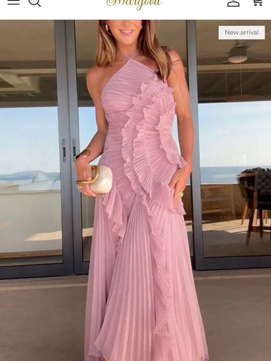 Margovil Dresses | Asymmetric One-Shoulder Pleated Ruffle Maxi Dress Dusty Pink | Color: Gold/Pink | Size: 0