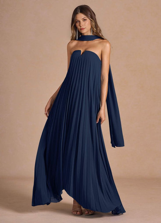 Nahla Navy Pleated Maxi Dress