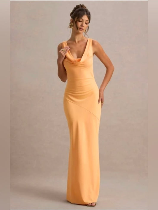 Audrey Cowl Neck Wedding Dress in Peach
