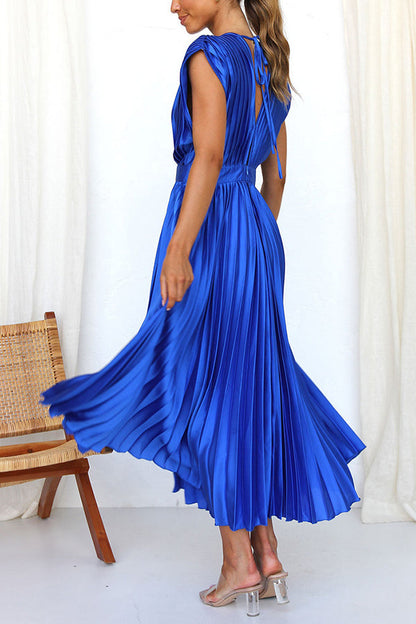Green Georgiana Satin Pleated Midi Dress
