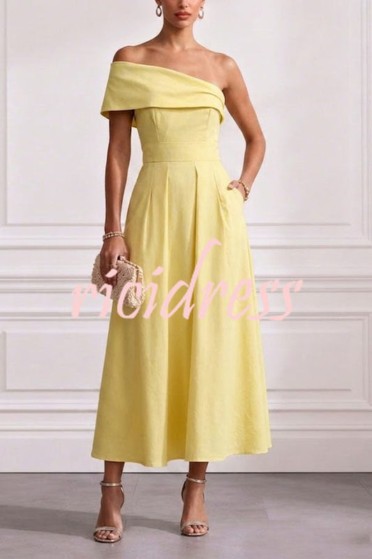 Yellow Margot One-Shoulder A-Line Midi Dress