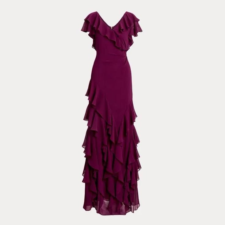 Violet Georgette Ruffle Gown