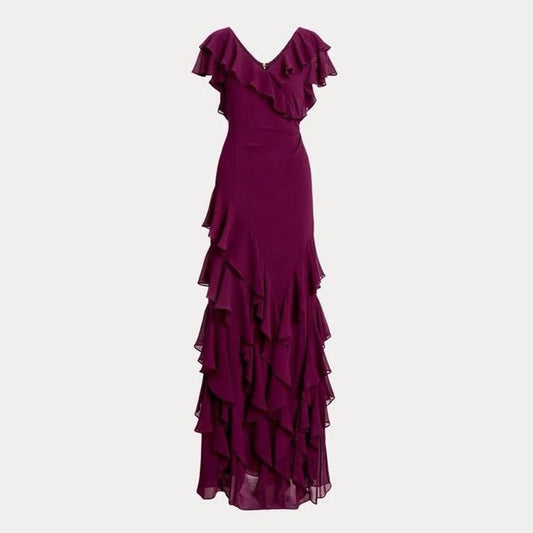 Violet Georgette Ruffle Gown