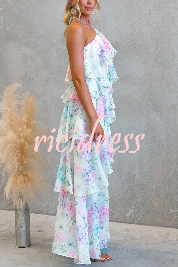 Blue Eden Chiffon Floral Maxi Dress