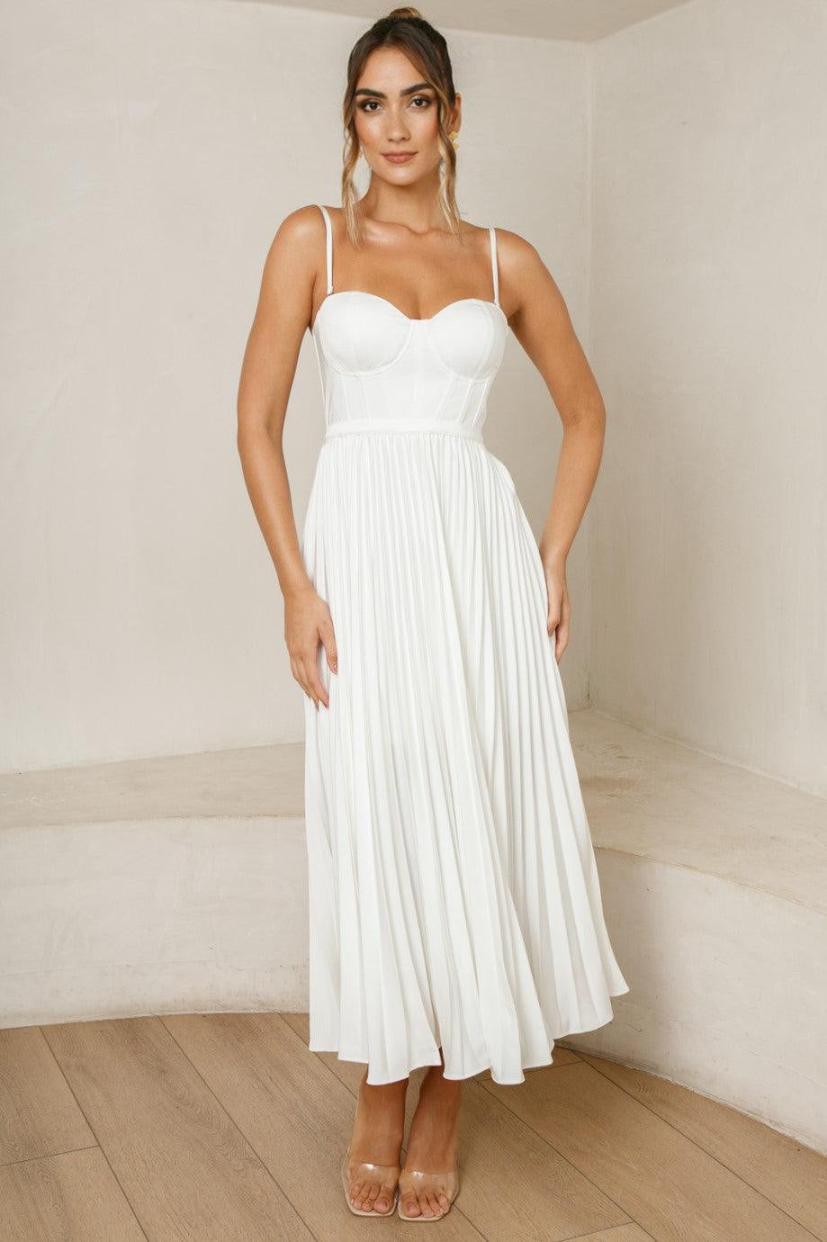 White Valentina Emerald Silk Dress