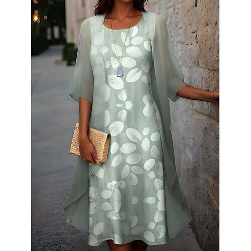Women's Midi Dress Chiffon Dress Shift Dress Elegant Vacation Birthday Formal Wedding Wedding Guest Loose Fit Floral Hal